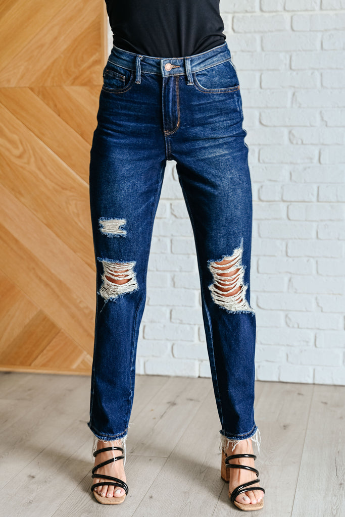 Montana High Rise Rigid Magic Distressed Straight Jeans-Denim-Timber Brooke Boutique, Online Women's Fashion Boutique in Amarillo, Texas