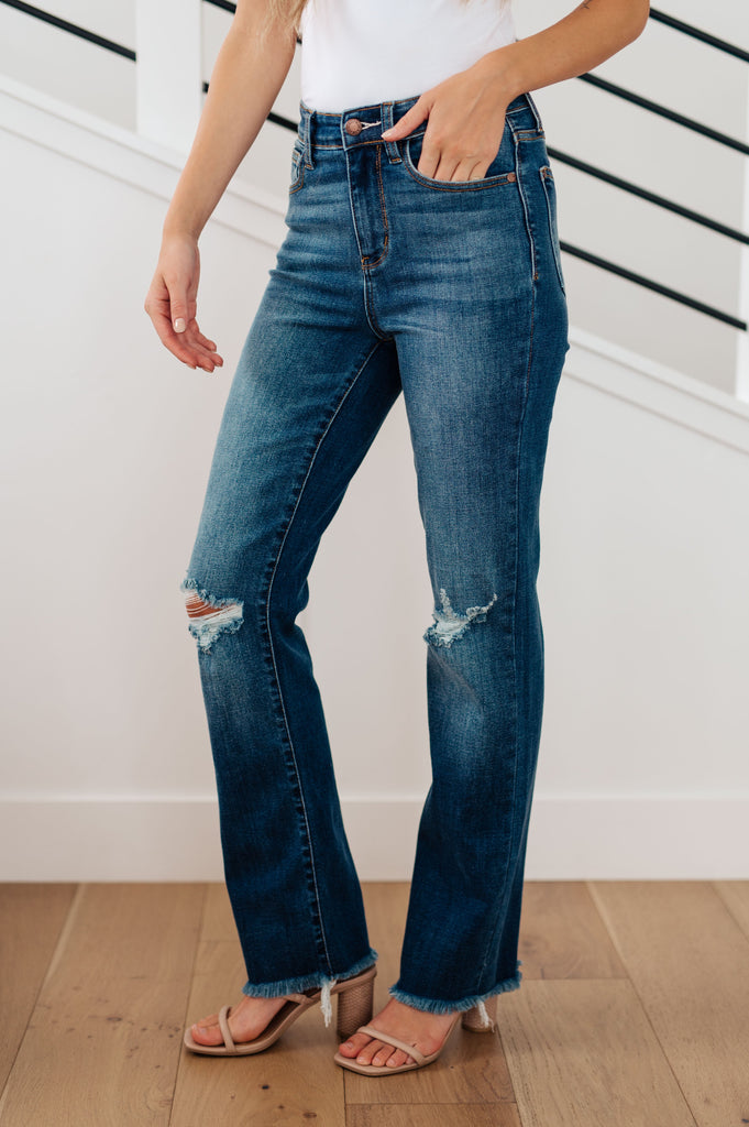 Morgan High Rise Distressed Straight Jeans-Denim-Timber Brooke Boutique, Online Women's Fashion Boutique in Amarillo, Texas