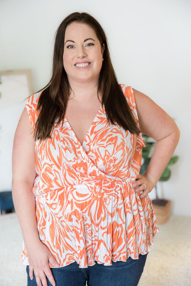 The Orange Swirl Sleeveless Top-White Birch-Timber Brooke Boutique, Online Women's Fashion Boutique in Amarillo, Texas