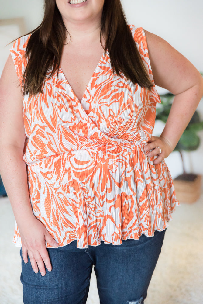 The Orange Swirl Sleeveless Top-White Birch-Timber Brooke Boutique, Online Women's Fashion Boutique in Amarillo, Texas