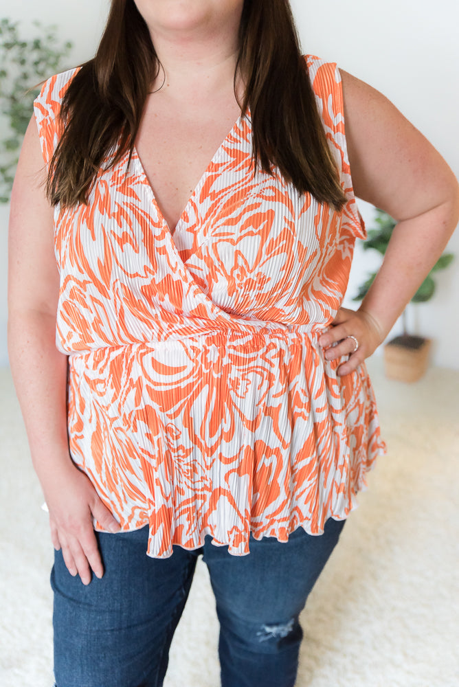 The Orange Swirl Sleeveless Top-White Birch-Timber Brooke Boutique, Online Women's Fashion Boutique in Amarillo, Texas