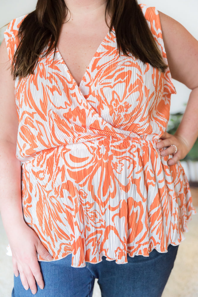 The Orange Swirl Sleeveless Top-White Birch-Timber Brooke Boutique, Online Women's Fashion Boutique in Amarillo, Texas