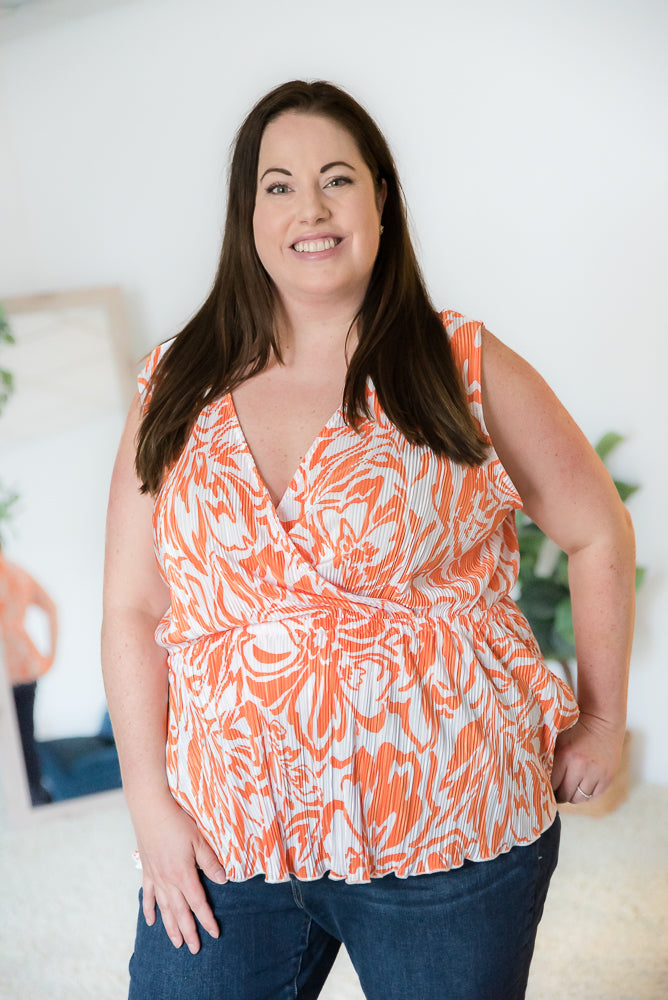 The Orange Swirl Sleeveless Top-White Birch-Timber Brooke Boutique, Online Women's Fashion Boutique in Amarillo, Texas