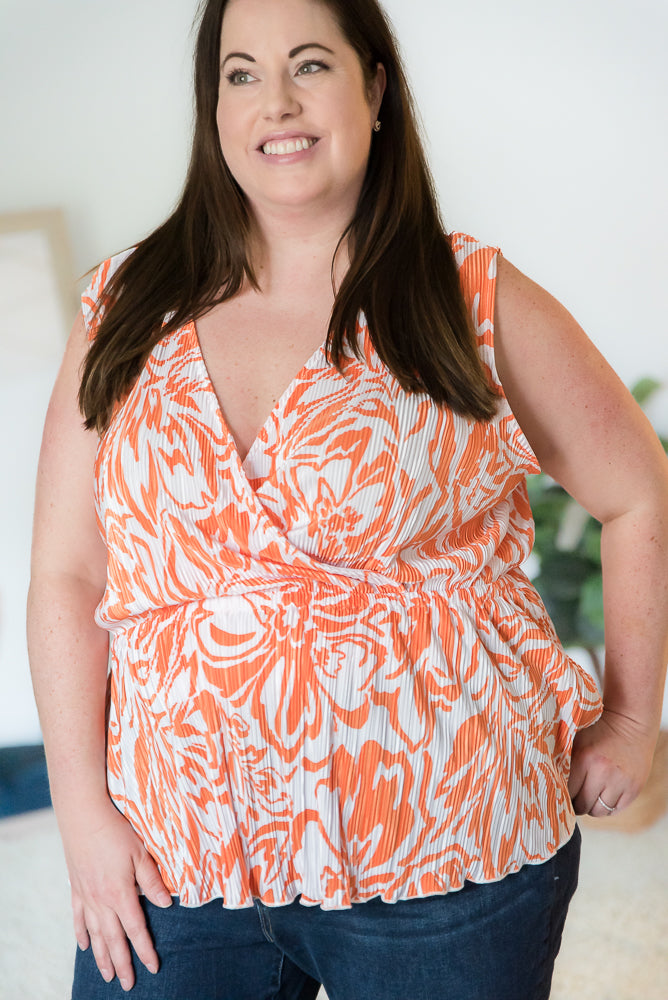 The Orange Swirl Sleeveless Top-White Birch-Timber Brooke Boutique, Online Women's Fashion Boutique in Amarillo, Texas