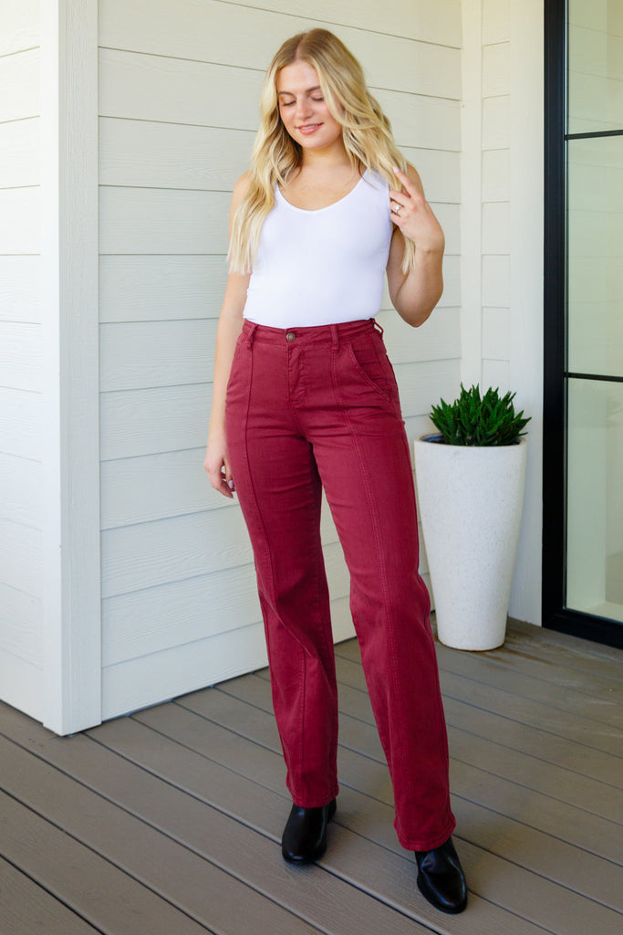 Phoebe High Rise Front Seam Straight Jeans in Burgundy-Womens-Timber Brooke Boutique, Online Women's Fashion Boutique in Amarillo, Texas