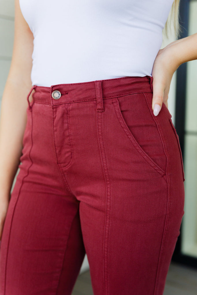 Phoebe High Rise Front Seam Straight Jeans in Burgundy-Womens-Timber Brooke Boutique, Online Women's Fashion Boutique in Amarillo, Texas