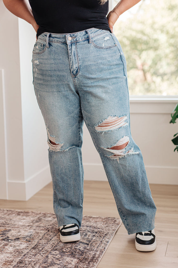 Ramona High Rise Rigid Magic Destroyed Straight Jeans-Womens-Timber Brooke Boutique, Online Women's Fashion Boutique in Amarillo, Texas