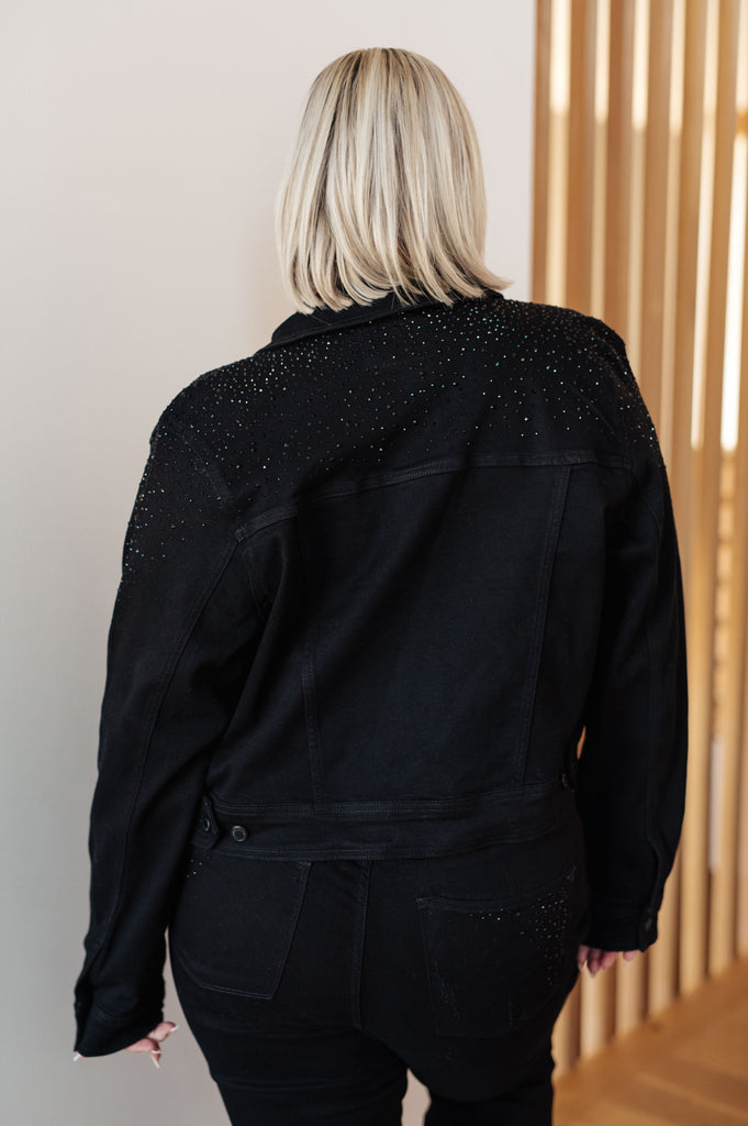 Reese Rhinestone Denim Jacket in Black-Womens-Timber Brooke Boutique, Online Women's Fashion Boutique in Amarillo, Texas