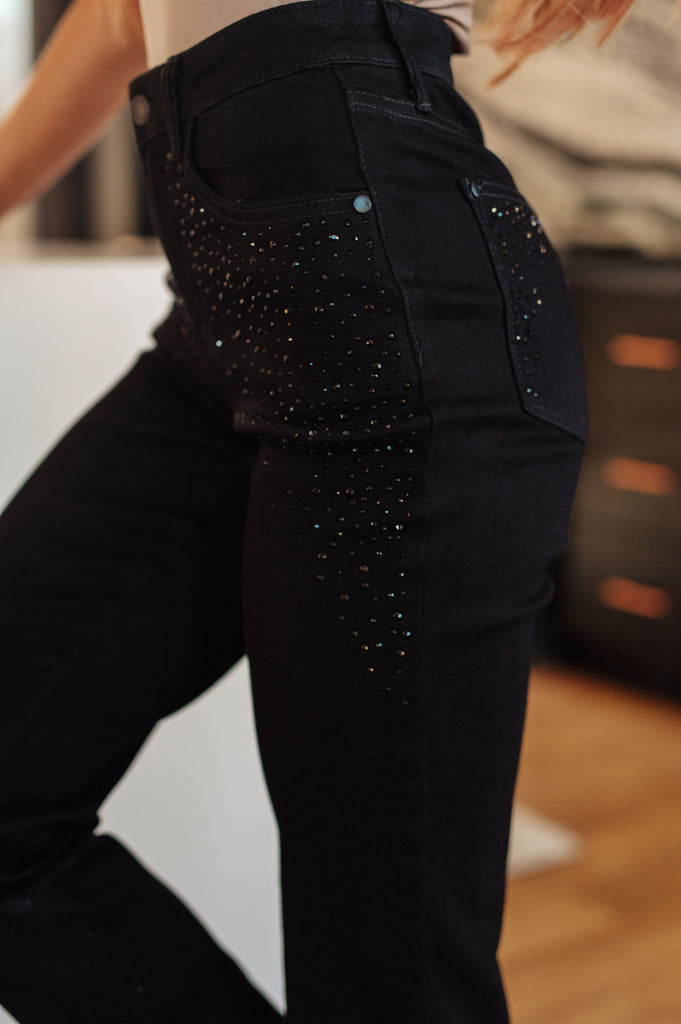 Reese Rhinestone Slim Fit Jeans in Black-Womens-Timber Brooke Boutique, Online Women's Fashion Boutique in Amarillo, Texas