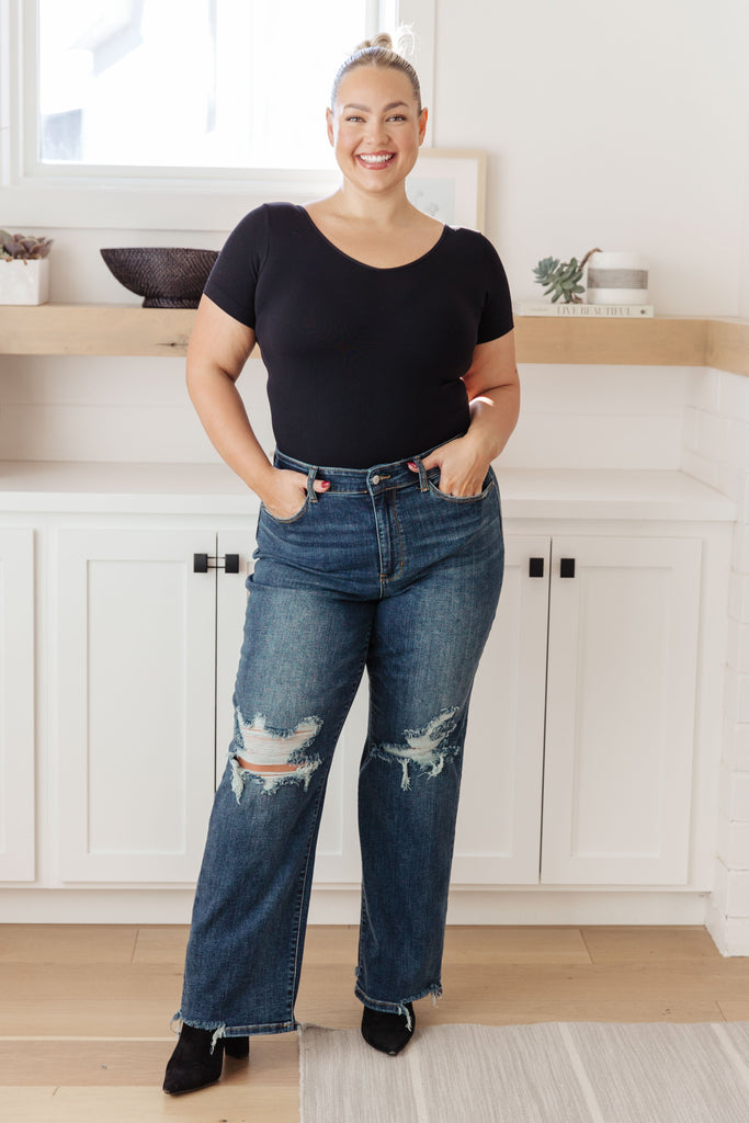 Rose High Rise 90's Straight Jeans in Dark Wash-Womens-Timber Brooke Boutique, Online Women's Fashion Boutique in Amarillo, Texas