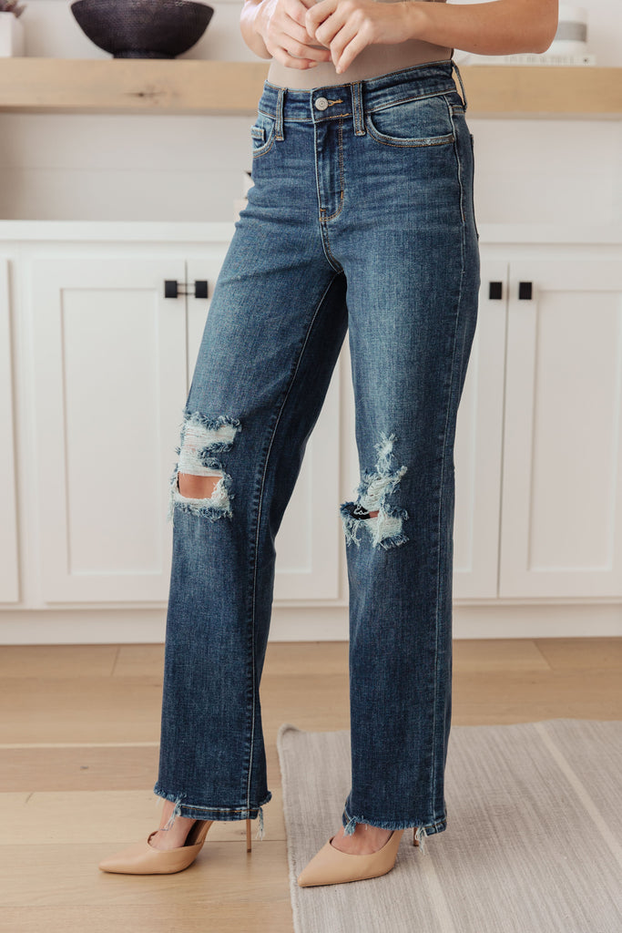 Rose High Rise 90's Straight Jeans in Dark Wash-Womens-Timber Brooke Boutique, Online Women's Fashion Boutique in Amarillo, Texas