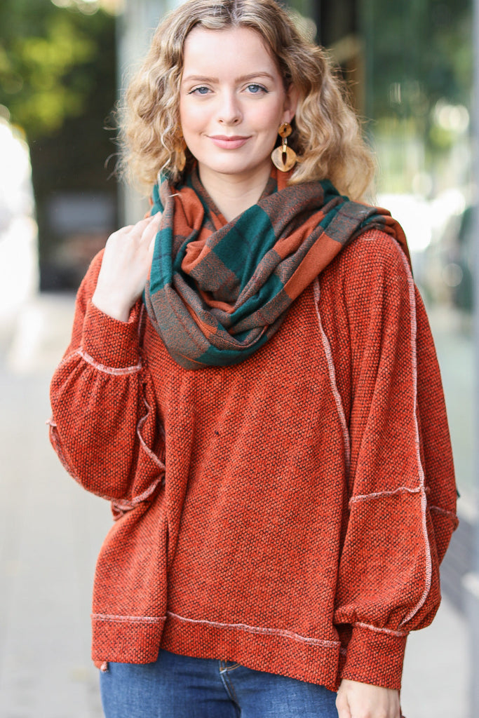 Rust & Green Plaid Frayed Scarf-Timber Brooke Boutique, Online Women's Fashion Boutique in Amarillo, Texas