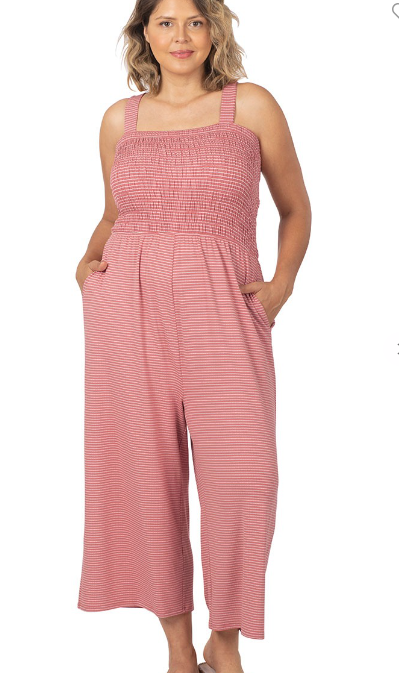 DOORBUSTER! Smocked Striped Jumpsuit-Jumpsuits and Rompers-Timber Brooke Boutique, Online Women's Fashion Boutique in Amarillo, Texas