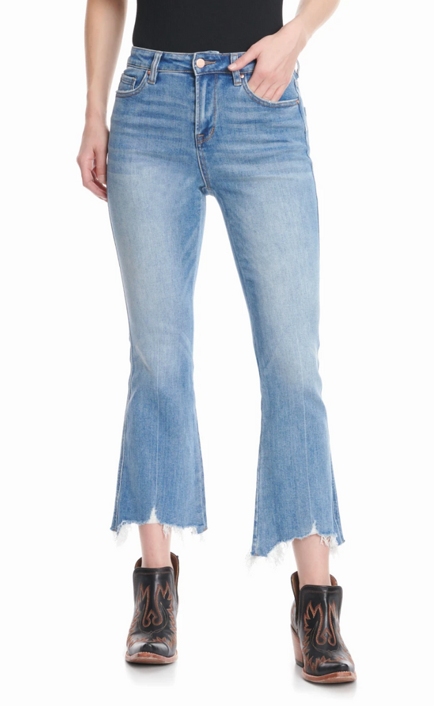 High Rise Uneven Hem Cropped Wide Leg-Denim-Timber Brooke Boutique, Online Women's Fashion Boutique in Amarillo, Texas
