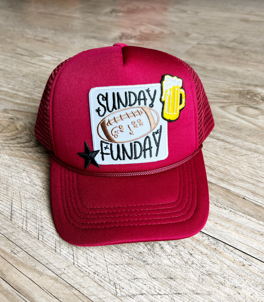 Sunday Funday Custom Trucker Hat-Hat Bar-Timber Brooke Boutique, Online Women's Fashion Boutique in Amarillo, Texas