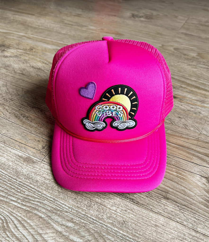 Good Vibes Custom Trucker Hat-Hat Bar-Timber Brooke Boutique, Online Women's Fashion Boutique in Amarillo, Texas