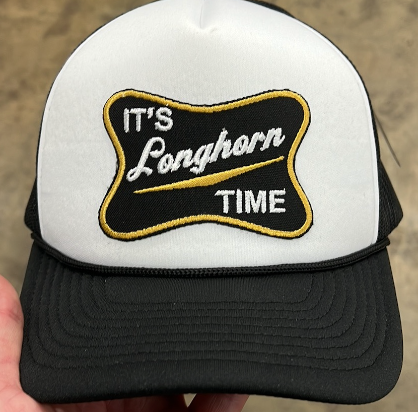 It's Longhorn Time Trucker Hat-Hats-Timber Brooke Boutique, Online Women's Fashion Boutique in Amarillo, Texas