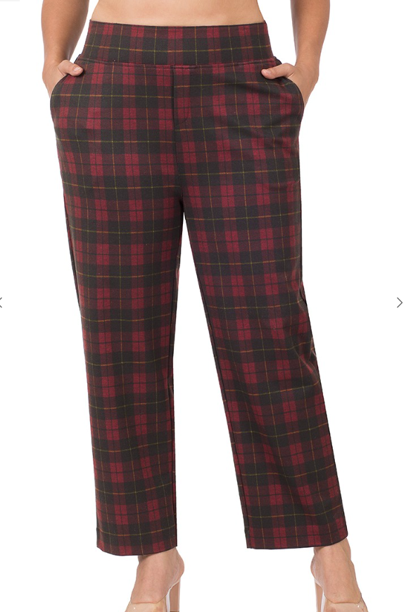 DOORBUSTER! Plaid Pull On Stretch Dress Pants-Pants-Timber Brooke Boutique, Online Women's Fashion Boutique in Amarillo, Texas