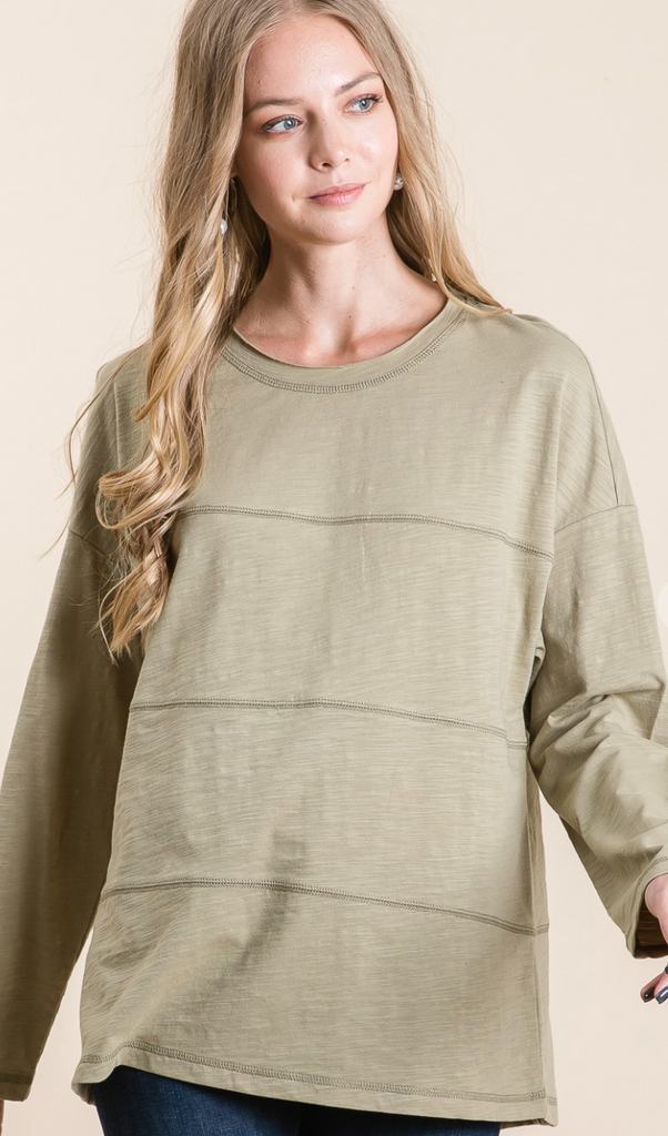 Sage Washed Cotton Edge Top-Long Sleeve Tops-Timber Brooke Boutique, Online Women's Fashion Boutique in Amarillo, Texas