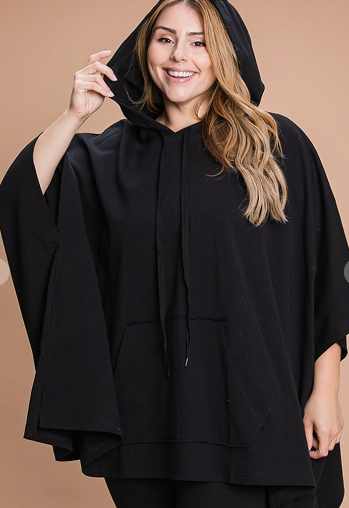 Black Hooded Poncho Top-Long Sleeve Tops-Timber Brooke Boutique, Online Women's Fashion Boutique in Amarillo, Texas