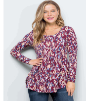 Burgundy Printed Babydoll-Tops-Timber Brooke Boutique, Online Women's Fashion Boutique in Amarillo, Texas