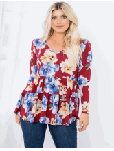 Burgundy Floral Tiered Top-Tops-Timber Brooke Boutique, Online Women's Fashion Boutique in Amarillo, Texas