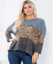 Light Knit Leopard Combo Sweater-Tops-Timber Brooke Boutique, Online Women's Fashion Boutique in Amarillo, Texas