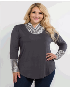 Cowl Neck Striped Contrast Top-Tops-Timber Brooke Boutique, Online Women's Fashion Boutique in Amarillo, Texas