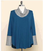 Cowl Neck Striped Contrast Top-Tops-Timber Brooke Boutique, Online Women's Fashion Boutique in Amarillo, Texas