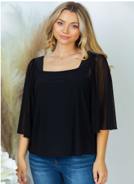 Black Square Neck Basic-Long Sleeve Tops-Timber Brooke Boutique, Online Women's Fashion Boutique in Amarillo, Texas