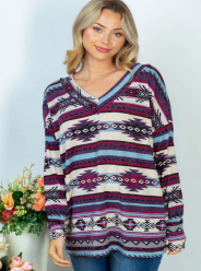 Multi Aztec Long Sleeve-Long Sleeve Tops-Timber Brooke Boutique, Online Women's Fashion Boutique in Amarillo, Texas