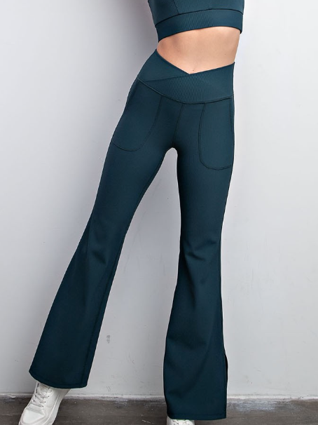 MARKET! Ribbed Crossover Flare Leggings-Leggings-Timber Brooke Boutique, Online Women's Fashion Boutique in Amarillo, Texas