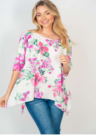 MARKET! Ivory Floral Boxy Tee-Timber Brooke Boutique, Online Women's Fashion Boutique in Amarillo, Texas