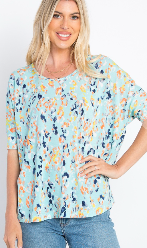 TAKEOVER! Mint Printed Boxy Top-Short Sleeve Top-Timber Brooke Boutique, Online Women's Fashion Boutique in Amarillo, Texas