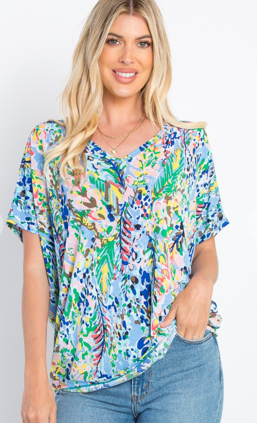 TAKEOVER! Bold Blue Printed Dolman Top-Pants-Timber Brooke Boutique, Online Women's Fashion Boutique in Amarillo, Texas