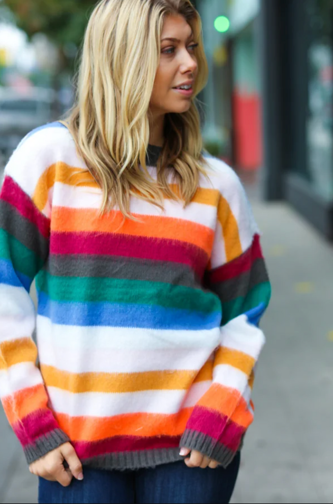 Embrace The Day Multicolor Stripe Soft Knit Oversized Sweater-Timber Brooke Boutique, Online Women's Fashion Boutique in Amarillo, Texas