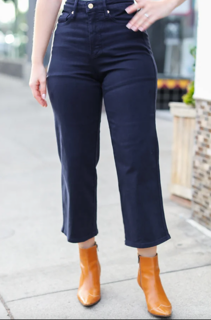 Can't Look Away High Rise Wide Crop Leg Jeans-Timber Brooke Boutique, Online Women's Fashion Boutique in Amarillo, Texas