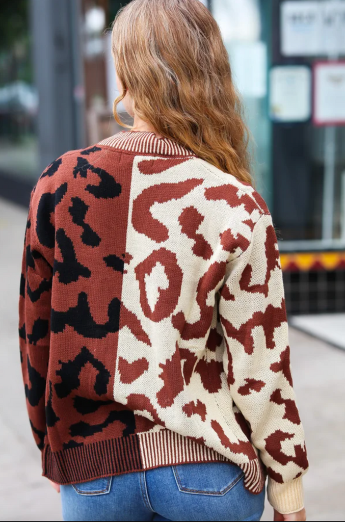 Taupe & Sepia Leopard Print Color Block Cardigan-Timber Brooke Boutique, Online Women's Fashion Boutique in Amarillo, Texas