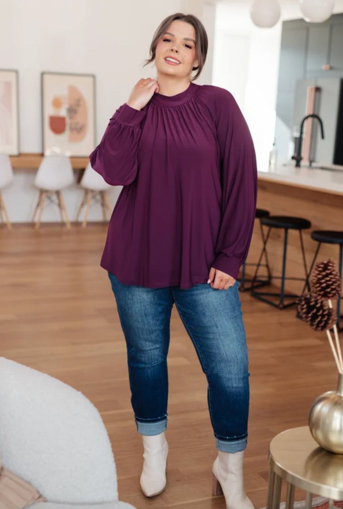 Closing Time Mock Neck Blouse-Timber Brooke Boutique, Online Women's Fashion Boutique in Amarillo, Texas