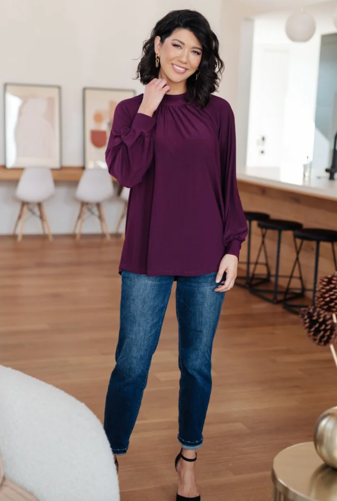 Closing Time Mock Neck Blouse-Timber Brooke Boutique, Online Women's Fashion Boutique in Amarillo, Texas