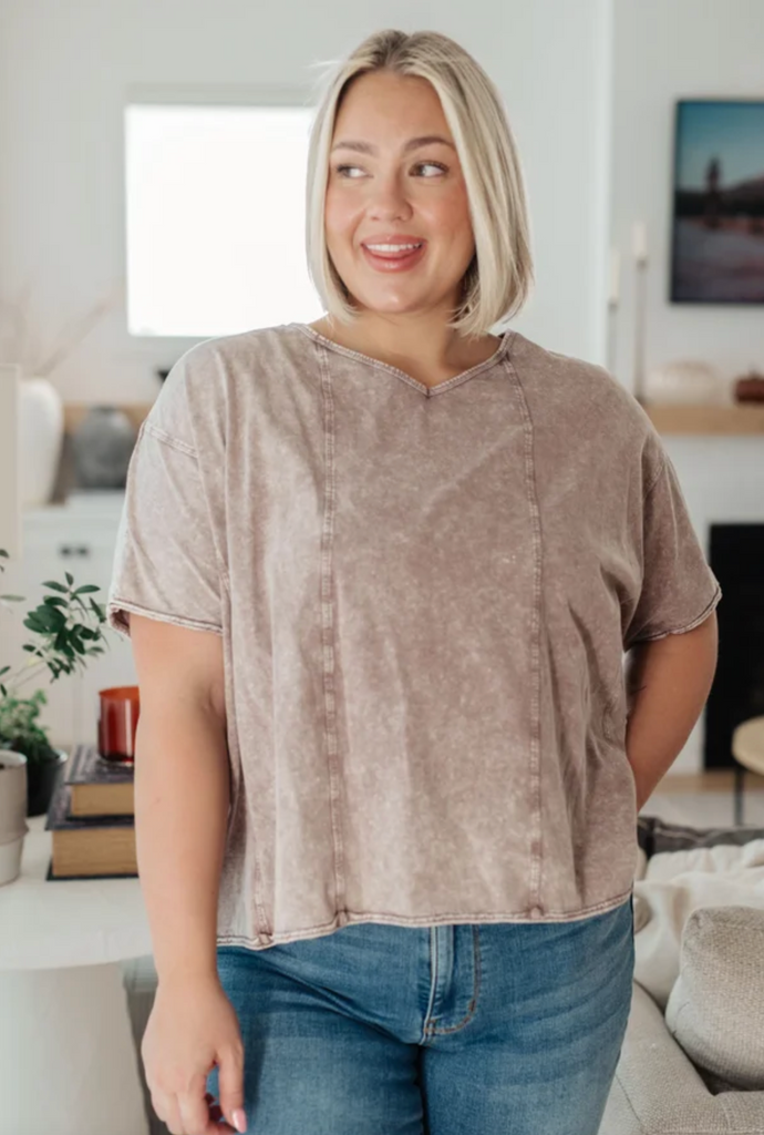 Here for the Vibes Mineral Wash Spliced Tee-Timber Brooke Boutique, Online Women's Fashion Boutique in Amarillo, Texas