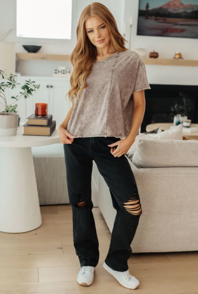 Here for the Vibes Mineral Wash Spliced Tee-Timber Brooke Boutique, Online Women's Fashion Boutique in Amarillo, Texas