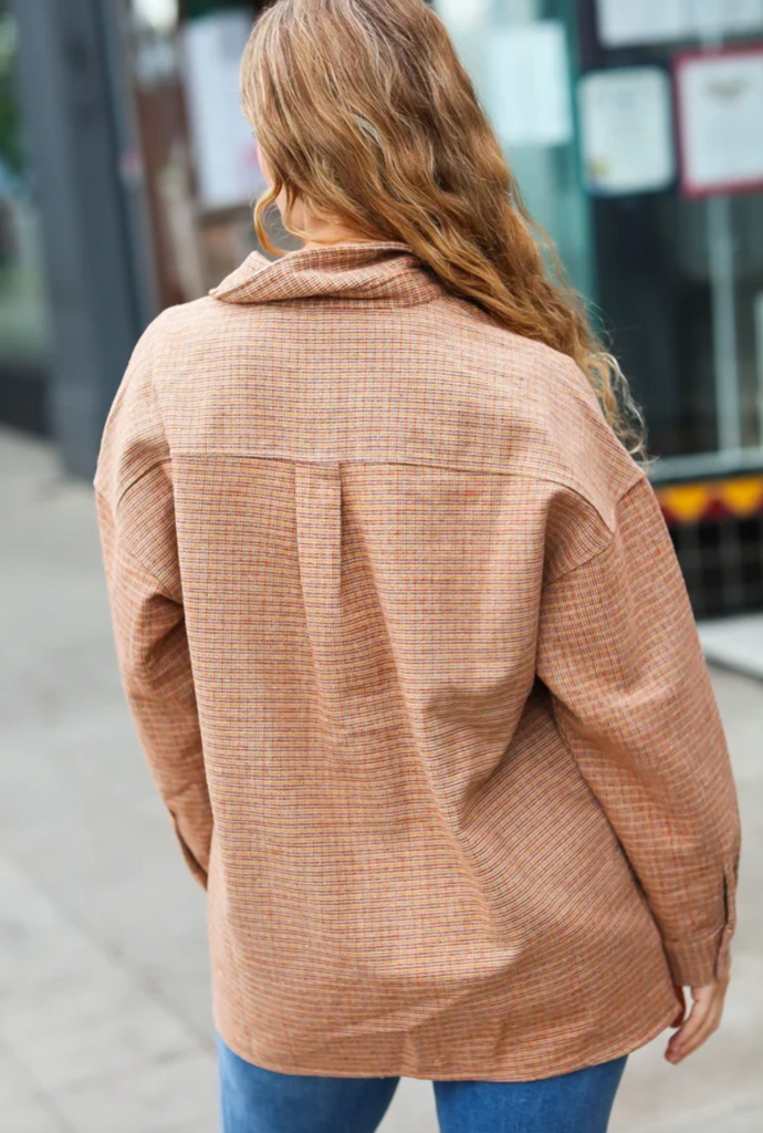 Weekend Ready Rust Flannel Plaid Oversized Shacket-Timber Brooke Boutique, Online Women's Fashion Boutique in Amarillo, Texas