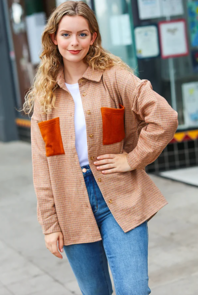 Weekend Ready Rust Flannel Plaid Oversized Shacket-Timber Brooke Boutique, Online Women's Fashion Boutique in Amarillo, Texas