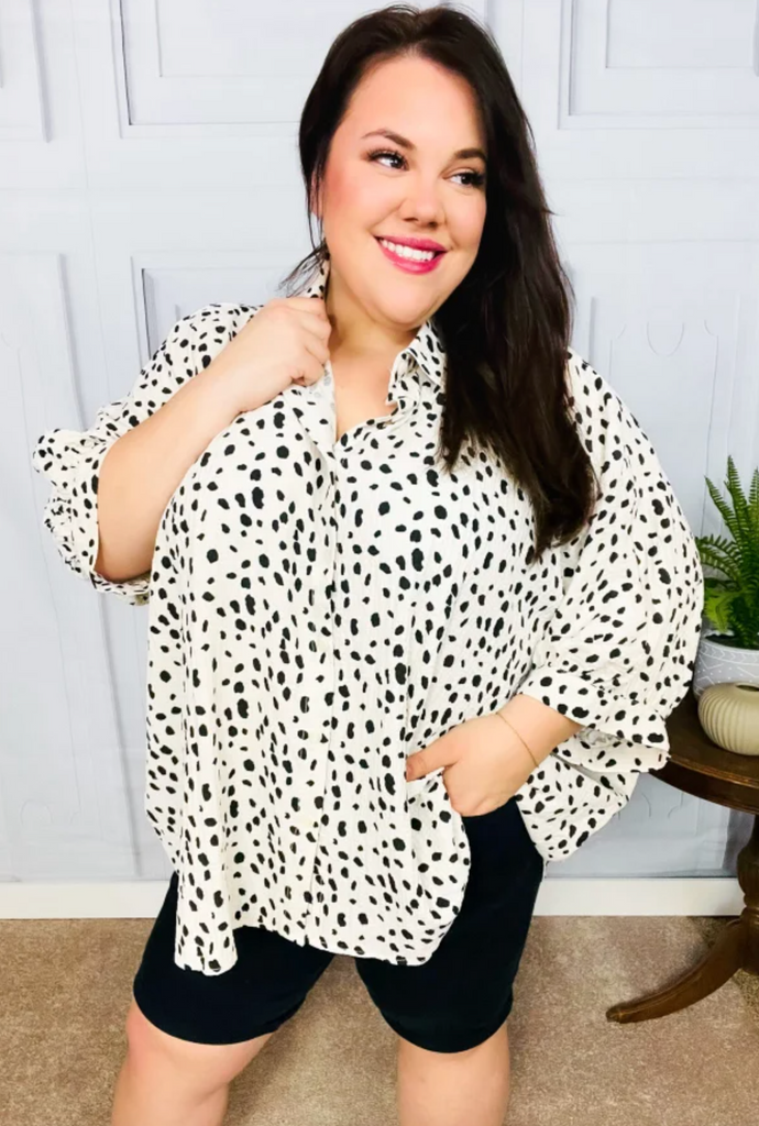 Diva Loving Ivory Leopard Print Button Down Oversized Top-Timber Brooke Boutique, Online Women's Fashion Boutique in Amarillo, Texas