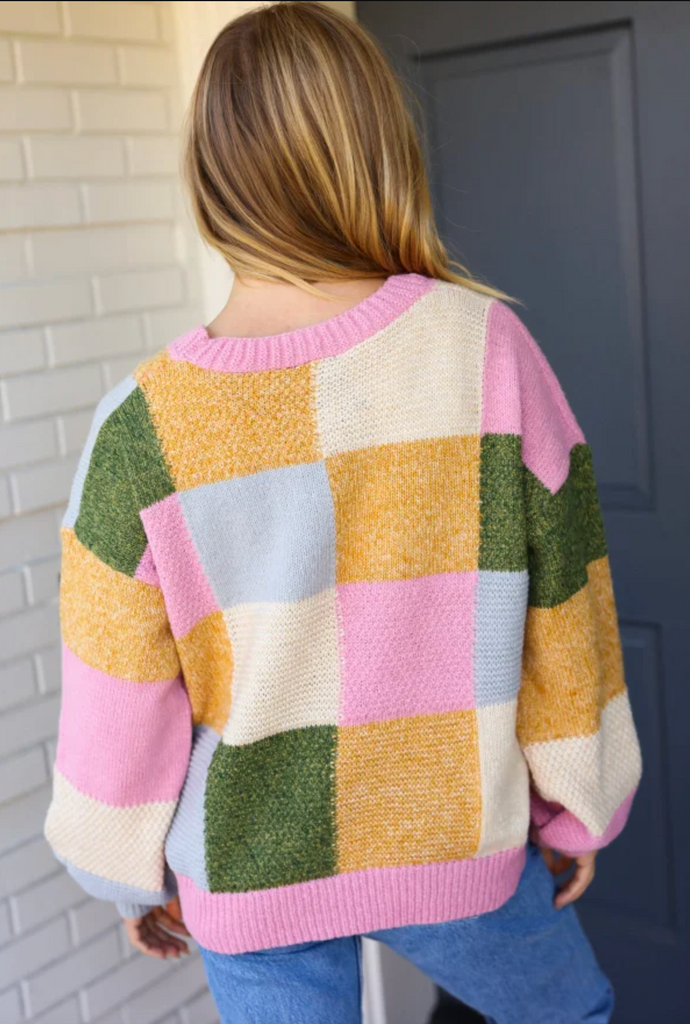 Very Connected Dusty Pink Patchwork Color Block Cardigan-Timber Brooke Boutique, Online Women's Fashion Boutique in Amarillo, Texas