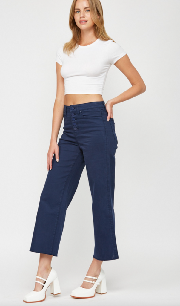 Navy Chromatic High Rise Crop - Sample-Timber Brooke Boutique, Online Women's Fashion Boutique in Amarillo, Texas