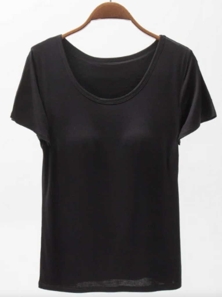 SAMPLE! Round Neck Modal T-Shirt with Bra-Timber Brooke Boutique, Online Women's Fashion Boutique in Amarillo, Texas