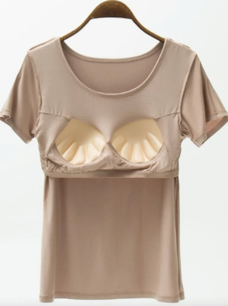 SAMPLE! Round Neck Modal T-Shirt with Bra-Timber Brooke Boutique, Online Women's Fashion Boutique in Amarillo, Texas