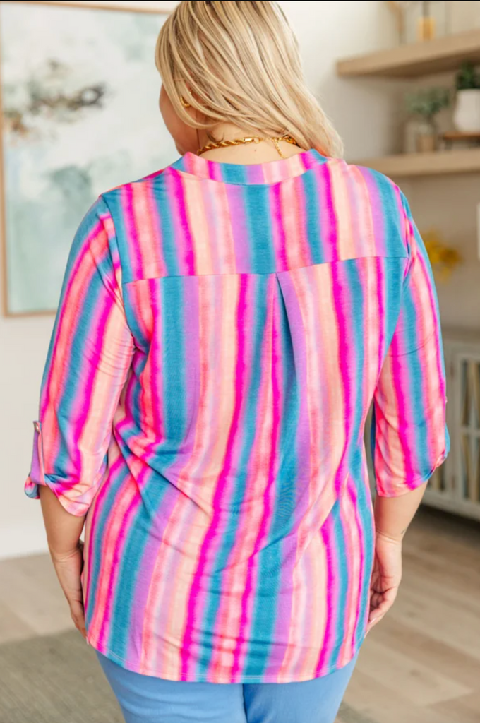 SAMPLE! Lizzy Top in Blue and Pink Stripe-Timber Brooke Boutique, Online Women's Fashion Boutique in Amarillo, Texas